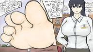 drawing feet comic black_hair color large_breasts barefoot shrunken_people running_away imminent_crush yamumil begging_for_mercy