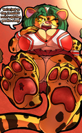 drawing crush panties furry upskirt color blood low_angle yellow_eyes cheetah green_hair foot_crush shrunken_man white_panties miniskirt mspaintgts