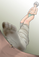 drawing crush color topless shrunken_men naigo under_foot knee_high_socks