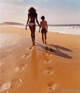 bikini gentle collage beach barefoot ocean amazon walking lowerrider swim_trunks foot_prints