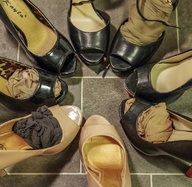 collage clothed high_heels sitting nylons shrunken_man surrounded msku