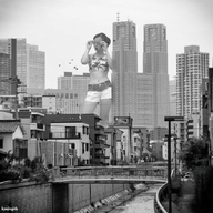 giantess collage city monochrome asian kyojingirls
