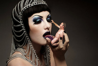 collage black_hair tongue cum penis handheld scared shrunken_man closed_eyes black_nails black_lips