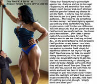 collage panties black_hair long_hair clothed cleavage domination muscles amazon looking_down suit standing size_comparison halter_top manicure dialogue squeezemeflat
