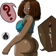 drawing insertion blushing color large_breasts butt anal_insertion dark_skin looking_back top no_background
