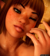 vore finger green_eyes lips elf face shrunken_man close_up sucking emma freckles digital_render ashkiiwolf