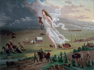 drawing giantess color barefoot cowboys native_american manifest_destiny 1800s classic_painting white_robe john_gast telegraph_line