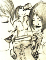drawing vore monochrome anime shrunken_men drink glidingmark
