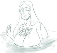 drawing gentle giantess monochrome long_hair butt cleavage wet huge_breasts painting wading steven_universe blue_diamond terrible_the_drawfag terryrarara