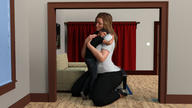 long_hair clothed brunette mini_giantess kneeling hugging standing digital_render galiagan