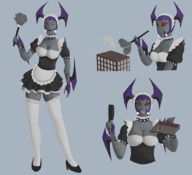 breasts drawing giantess horns mega alien color cleavage skirt buildings red_eyes stockings shrunken_man maid_uniform ben_10 ben_tennyson grey_skin way_bad svenyatta feather_duster cartoon_network