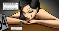 drawing giantess black_hair color long_hair clothed green_eyes shrunken_man looking_down standing date dialogue peterparkerlawl speed_dating