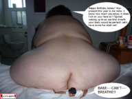 collage nude long_hair butt butt_crush brunette sitting bbw shrunken_man pinned indoors ssbbw dialogue gts-bbw