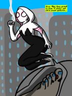 drawing feet city color story unaware shrunken_man trapped between_toes costume hood gwen_stacy miles_morales spider-man marvel_comics nikkonoir spider_gwen