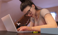 brunette shrunken_woman laptop boomgts digital_render