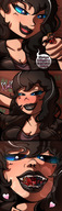 drawing jessie vore blushing black_hair color blue_eyes mouth teeth cleavage blood story gore shrunken_man leather_jacket chewing mspaintgts black_lips