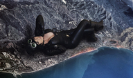 giantess crush collage city mega destruction clothed water ocean gloves lying_down boots legs uniform mountains cosplay leather looking_up catsuit catwoman legs_crossed zipper thief jessica_nigri ia-r-d