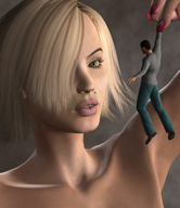 giantess blonde handheld green_eyes shrunken_men runswithferrets gulliver_and_gullerivina digital_render