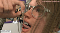 vore tongue handheld barefoot glasses jeans mouthplay story shrunken_woman ilayhu sweater top dialogue digital_render up_close narration