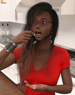 vore black_hair long_hair handheld glasses shrunken_men dark_skin manicure digital_render up_close red_neptune