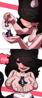 drawing gentle blushing black_hair color blue_eyes embarrassed shrunken_man maid_uniform cat_girl june top mspaintgts triston