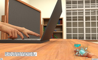 breasts nipples gentle nude cleavage shrinking brunette story lying_down shrunken_man desk manicure dialogue digital_render narration aaabbbzzz