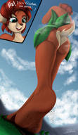 drawing giantess furry tail anthro upskirt color butt barefoot skirt soles green_eyes brunette low_angle foot_print clouds thighs dialogue elora grass_skirt bare_legs cutaway makeshift_clothing made-in-donuts spyro_the_dragon_(series)