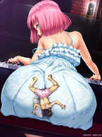 drawing color butt butt_crush anime pink_hair dress shorts shrunken_man looking_back catherine boxers rin piano vincent_brooks aino ikemura-hiroichi