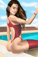 bikini drawing crush color long_hair butt butt_crush brunette pool shrunken_people looking_back kasumikills sommer_ray