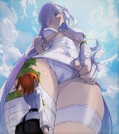 drawing giantess blushing color bandages anime purple_hair low_angle looking_down fate_(series) kingprotea fate_grand_order tauyorikikaraa
