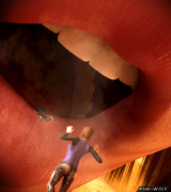 vore tongue mouth teeth lips shrunken_woman close_up cruel emma digital_render ashkiiwolf