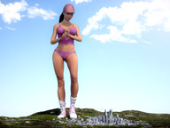 panties city mega black_hair long_hair clothed ponytail navel looking_down standing sneakers top baseball_cap digital_render bare_midriff justanotherperson032