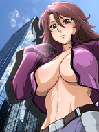 breasts drawing giantess collage mega color long_hair cleavage drawing_collage huge_breasts brunette low_angle brown_eyes unknown_artist point_of_view