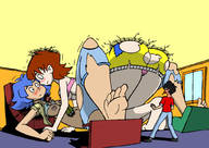 breasts drawing growth giantess panties blushing upskirt color butt barefoot blue_hair brunette giantesses nosebleed ripped_clothing outgrowing_room drsgrowth between_breasts