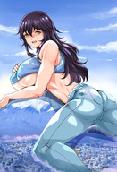 drawing giantess collage city mega color large_breasts butt destruction jeans pants nonoririn aliessa