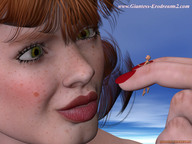 giantess smiling red_hair looking_down ilayhu between_fingers pinched digital_render giantess-erodreams2