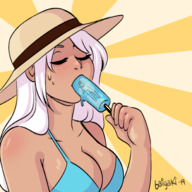 drawing giantess white_hair vore color entrapment sun_hat taiyakkun