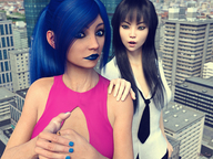 giantess city black_hair handheld blue_hair giantesses blue_nails digital_render innocent-owl