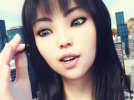 giantess vore city black_hair blood between_fingers looking_at_victim digital_render innocent-owl