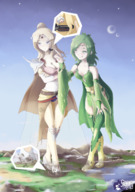 drawing giantess giga blonde destruction handheld final_fantasy green_hair rydia looking_down giantesses rosa final_fantasy_iv gamefreakdx