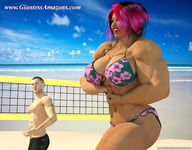 pink_hair short_hair mini_giantess tall muscles amazon women ilayhu strong digital_render giantessamazons
