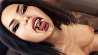 breasts nude vore black_hair long_hair mouth brunette shrunken_man open_mouth imminent_vore digital_render lfcfan adeline