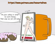 drawing nude color immortaltom phone shrunken_woman looking_back donut