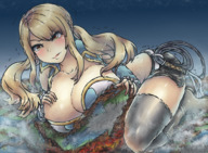breasts drawing giantess giga blonde color large_breasts destruction cleavage fairy_tail lucy_heartfilia embernaga