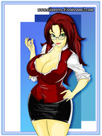 drawing color long_hair handheld cleavage glasses huge_breasts red_hair shrunken_man ilayhu giantess-erodreams2