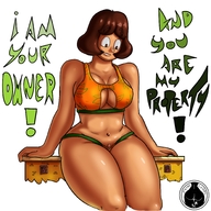 drawing giantess large_breasts brunette smiling short_hair between_legs looking_down thick_thighs no_background giantessthicc