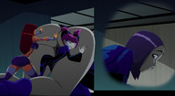 drawing giantess mega alien color long_hair butt purple_hair pink_hair raven teen_titans red_hair starfire short_hair crawling looking_back cape leotard pushing hood dc_comics orange_skin bare_legs grey_skin ravenravenraven bare_midriff jinx_(teen_titans)