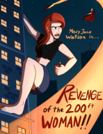 breasts drawing giantess city mega color long_hair handheld barefoot rampage buildings climbing angry brunette red_hair parody skyscraper flying night poster freckles costume cape new_york_city ripped_clothing thor attack_of_the_50_foot_woman black_widow mary_jane bare_legs spider-man marvel_comics human_torch bare_midriff caiman2 earth_20052 peter_parker falcon