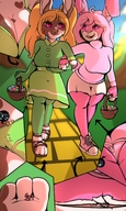 drawing panties furry blonde color bra shoes in_shoe pink_hair paws pink_eyes yellow_hair shrunken_people entrapment bunny_girl panty_entrapment mspaintgts between_breasts