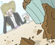 drawing micro color unaware shrunken_people looking_down suit muffin blur focus spotlaight crumbs